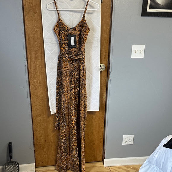 PrettyLittleThing Pants - PrettyLittleThing Brown Snake Print Jumpsuit